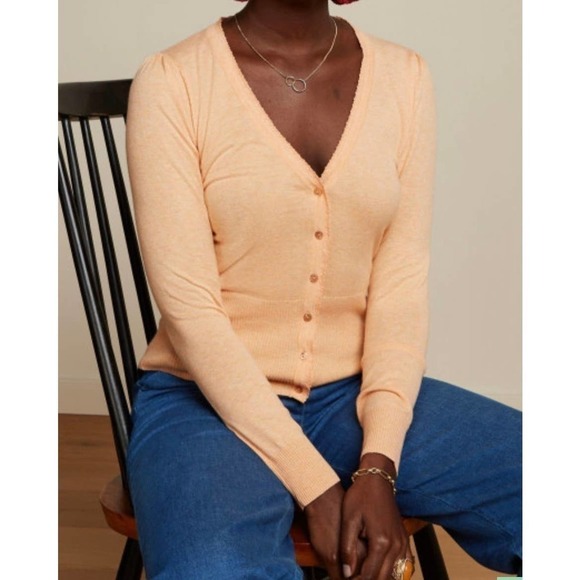 KING Louie $85 Cotton Cardi V Cocoon Creampuff Orange Cardigan Size Small NWT - Picture 3 of 8